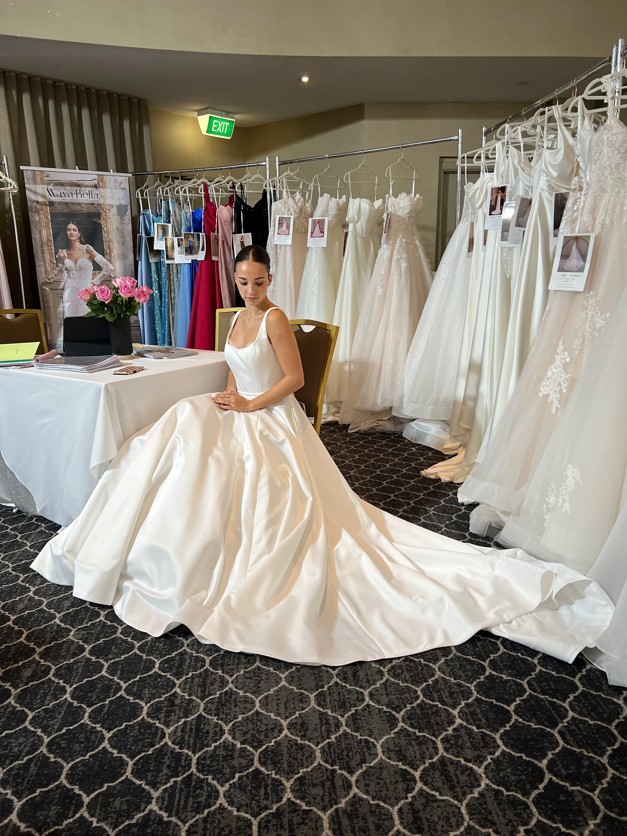 Model in a satin ball gown at the Melbourne show